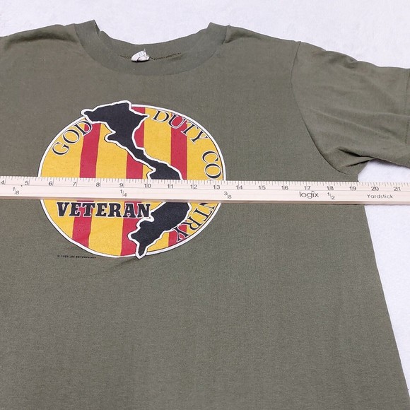 Vtg 1986 Vietnam Veteran Single Stitch Olive Green T-Shirt Size Large USA Made - Picture 9 of 11